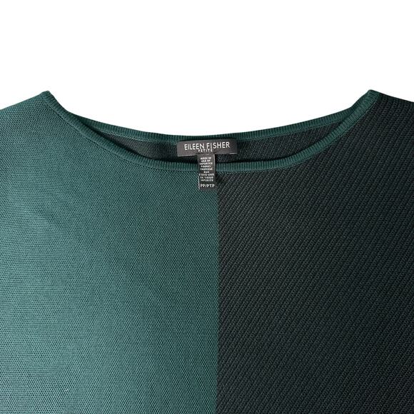 Eileen Fisher Cropped Green Colorblock Pullover Sweater Batwing Sleeve Sz PP - Picture 12 of 16